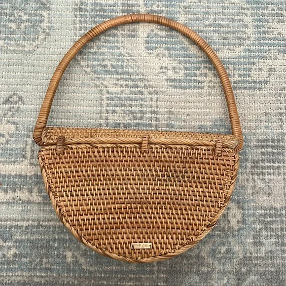 Cult Gaia Ryka Rattan Woven Monogram Shoulder Bag Natural Beach Brown - Picture 5 of 7
